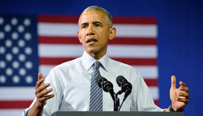 Barack Obama delivering a speech at the Charlotte Convention Center in 2016