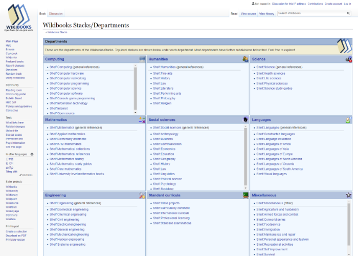Screenshot of the Wikibooks webpage