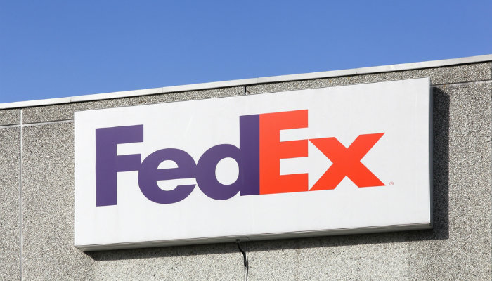 Close-up of a FedEx branding
