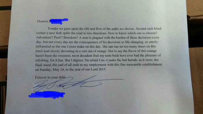 The last hurrah resignation letter
