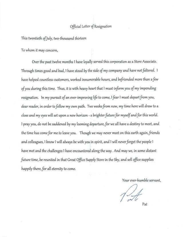 Farewell resignation letter