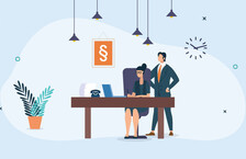 Illustration of two business people working in an office