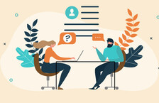 Illustration of a woman interviewing a man for a job position