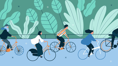 Illustration of people riding bikes