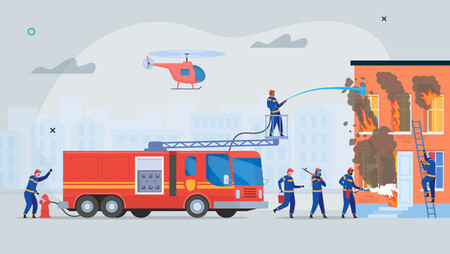 People on a fire engine showing the skills needed to become a firefighter
