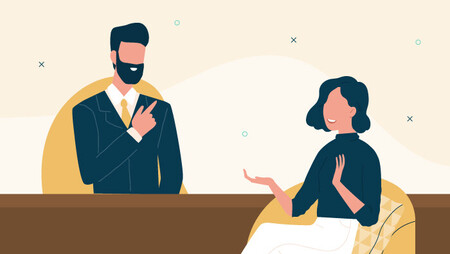 Illustration of a female candidate and a male interviewer during a job interview