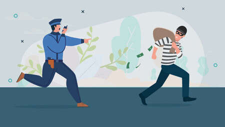 Illustration of a police officer chasing a burglar
