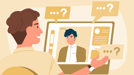 Illustration of a man talking to another person via video call