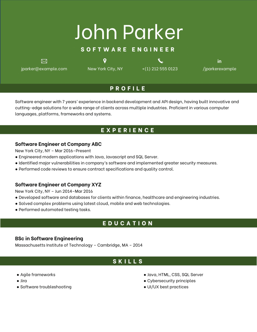 Mid-level CV Example - Software Engineer