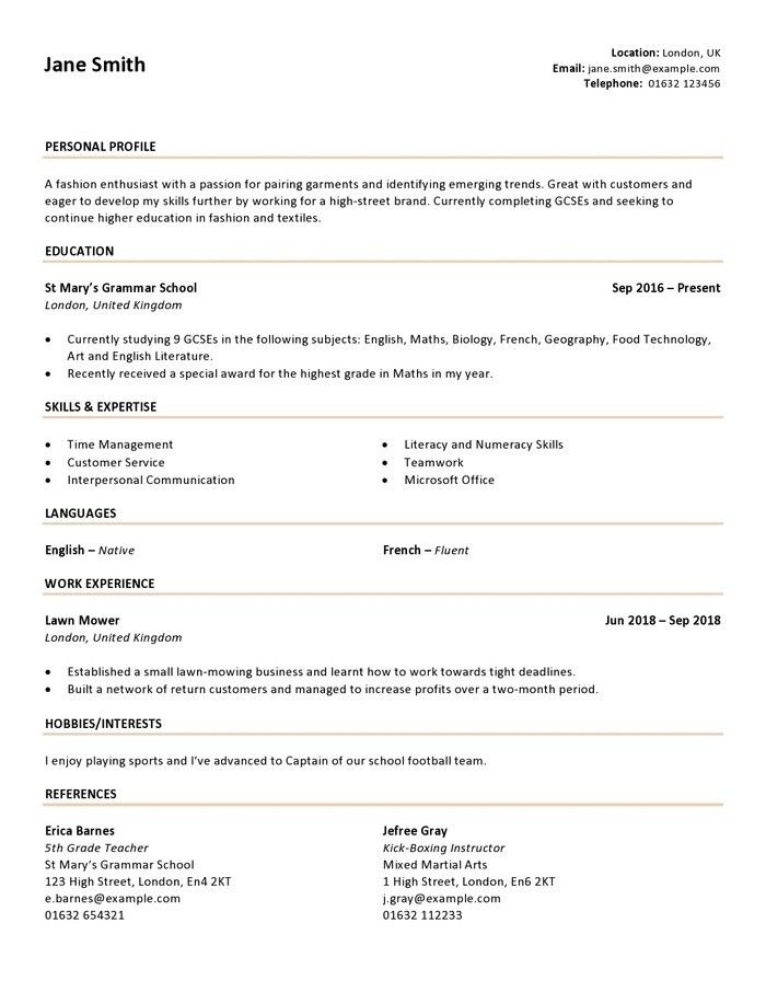 How To Write A CV R sum As A Teenager with Example 