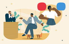 Illustration of two men having a discussion in an office