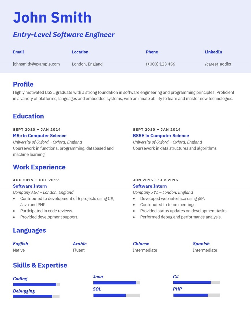 cv personal statement software engineer