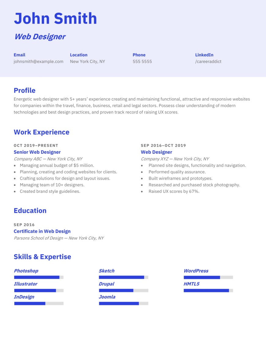 Résumé design example template