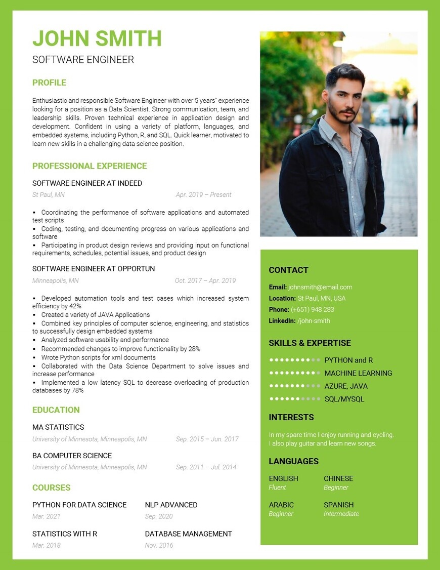Career change minimalist data scientist resume template