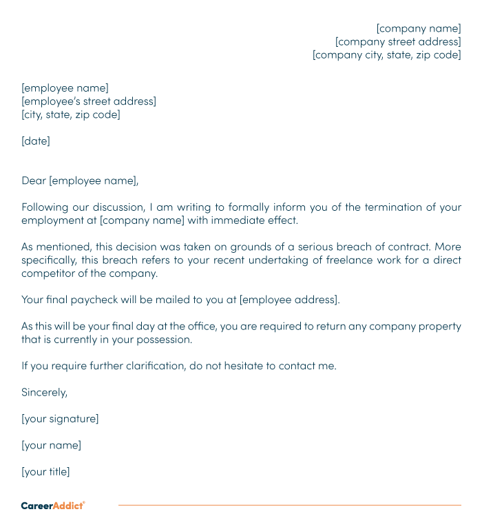 Employee Dismissal Letter Template