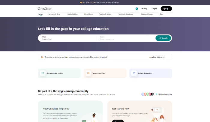 OneClass - tutoring website that offers homework help