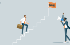 Best career coach inspiring professional to climb stairs to career goals flag