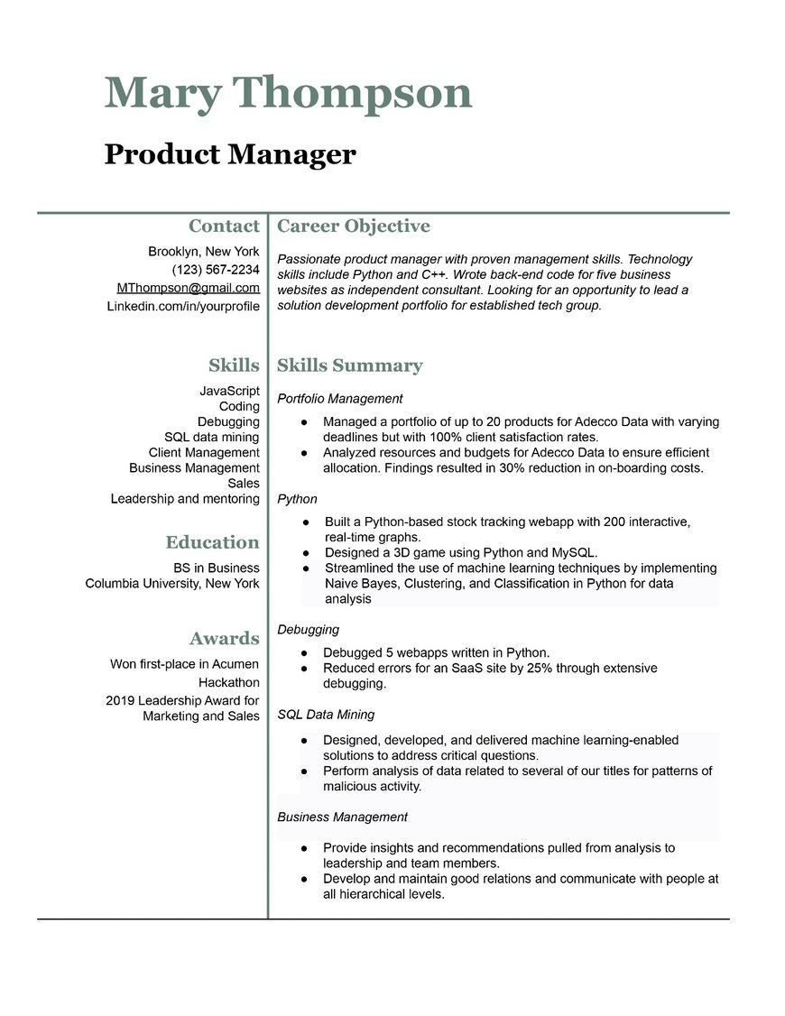 Skills-based résumé example