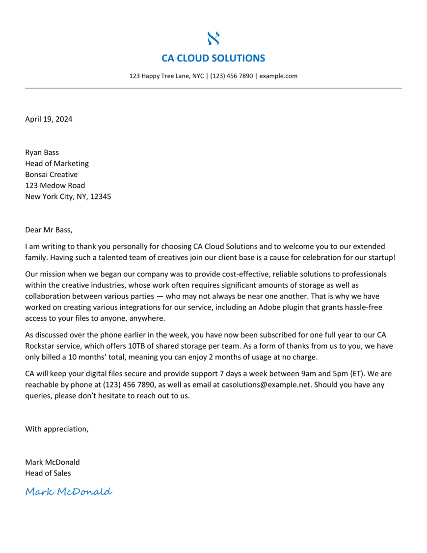 Business Letter Example