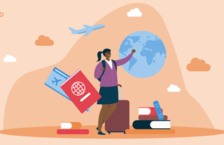 A young woman holding a suitcase and considering the benefits of studying abroad