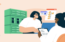 A woman contacting some of the best IT recruitment agencies to find a job with computer server