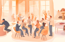 A group of people using body language in a job interview