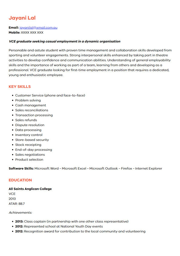 Student résumé example