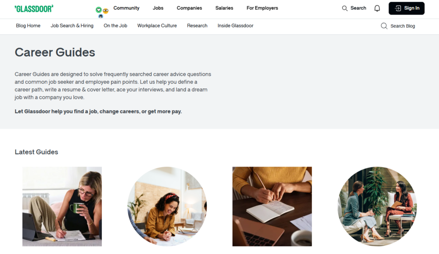 Glassdoor guides page