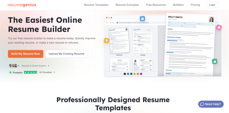 resume genius homepage